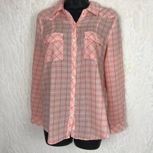 JOIE Plaid Western Style 100% Cotton Button  Down Shirt Size M